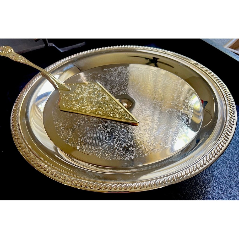 Vintage International Silver Gold Plated Pedestal Cake Stand Server 12 Inch Set